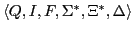 $ \langle Q, I, F, \Sigma^{*}, \Xi^{*}, \Delta \rangle$