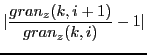 $\displaystyle \vert\frac{gran_{z}(k,i+1)}{gran_{z}(k,i)}-1\vert$