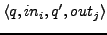 $\displaystyle \langle q, in_{i}, q', out_{j} \rangle $