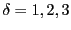 $ \delta = 1, 2, 3$