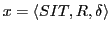 $\displaystyle x = \langle SIT, R, \delta\rangle$