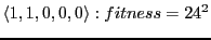 $\displaystyle \langle 1,1,0,0,0\rangle : fitness = 24^2$