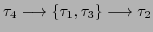 $\tau_{4} \longrightarrow \{\tau_{1}, \tau_{3}\} \longrightarrow \tau_{2}$