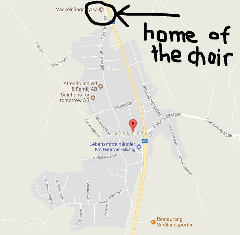 Map of the home of the Vaeckelsang Choir